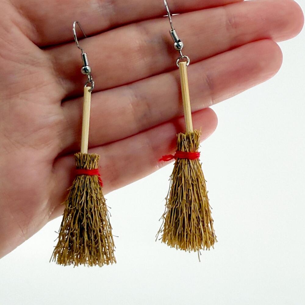 Witch Broomstick Earrings Halloween Earrings Celestial Earrings, Halloween